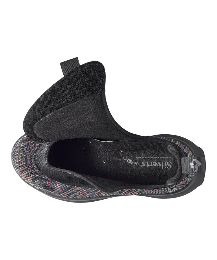 Top view of June Adaptive Women's Extra Wide Comfort Adjustable Shoes in Black Speckle, displaying the spacious and comfortable interior.