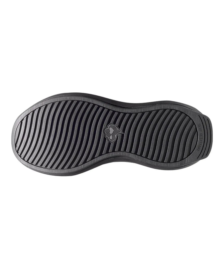 Bottom view of June Adaptive Women's Extra Wide Comfort Adjustable Shoes in Black Speckle, featuring the slip-resistant sole for added safety.