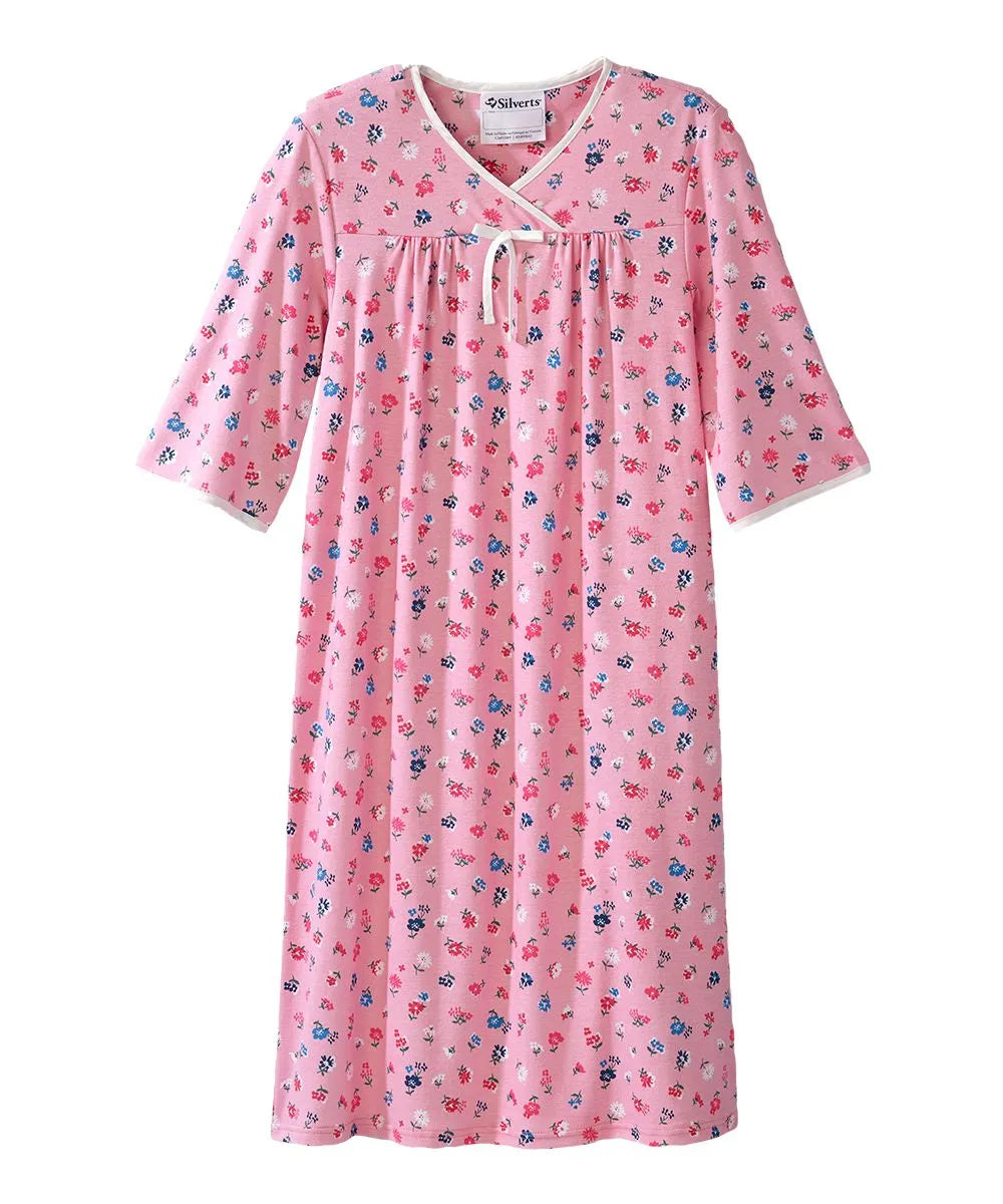 Front of the sweet florals Women's Knit Open Back Nightgown