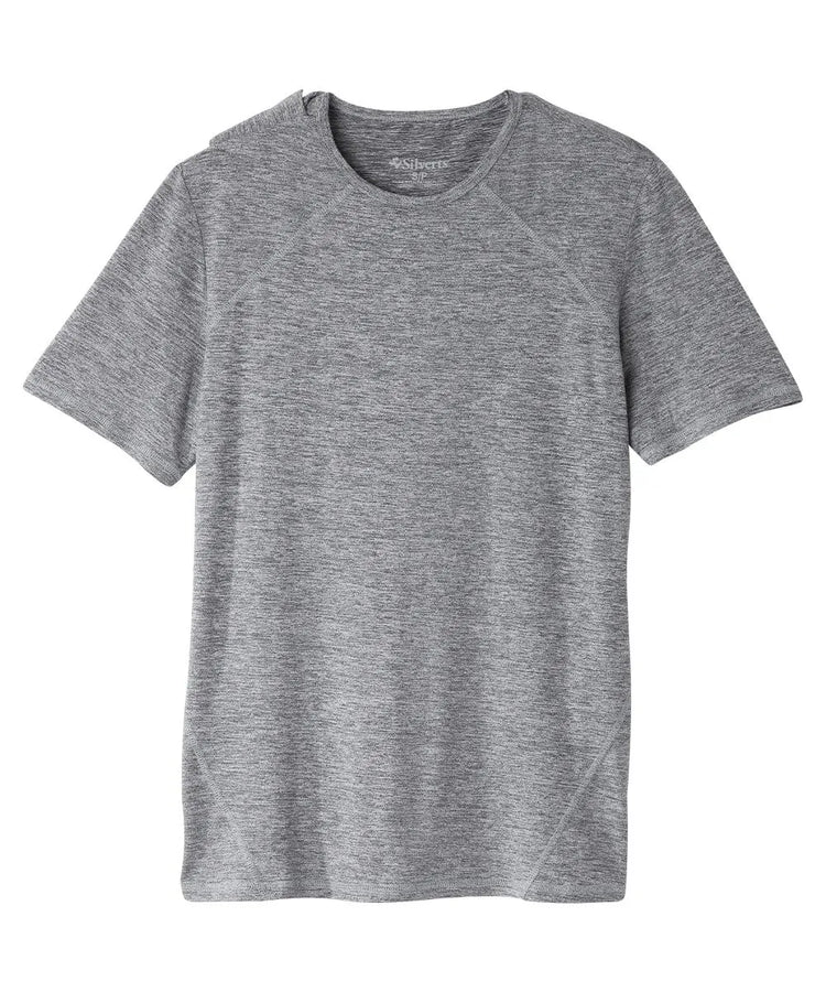 Heather Grey crew neck t shirt with back closure snaps.