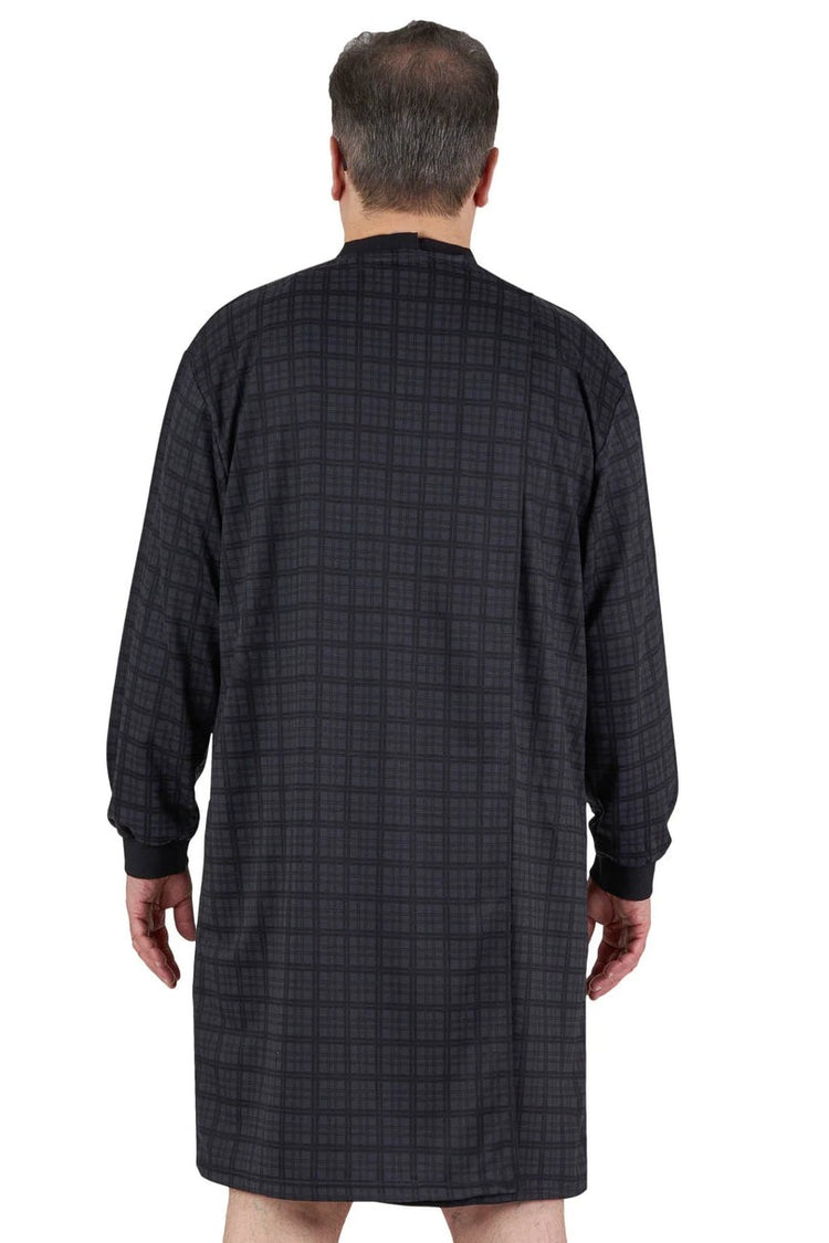 Billy Adaptive Nightshirt – Black Check | Men’s Open-Back Easy Dressing Sleepwear