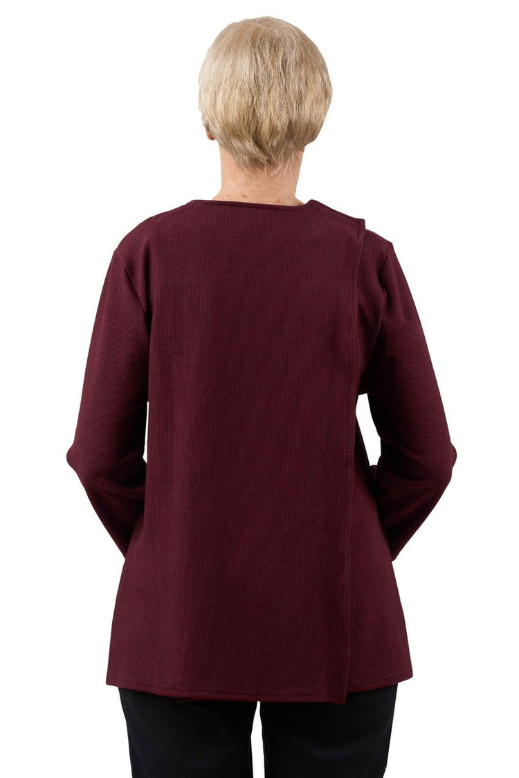 Women’s Open-Back Easy Dressing Cable Knit Shirt |Easy-Dress Snap Closure Adaptive Top