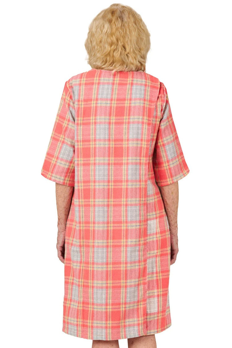 Women’s Open-Back Easy Dressing Flannel Sleepwear | Assisted Dressing Snap Closure Comfort Adaptive Nightgown