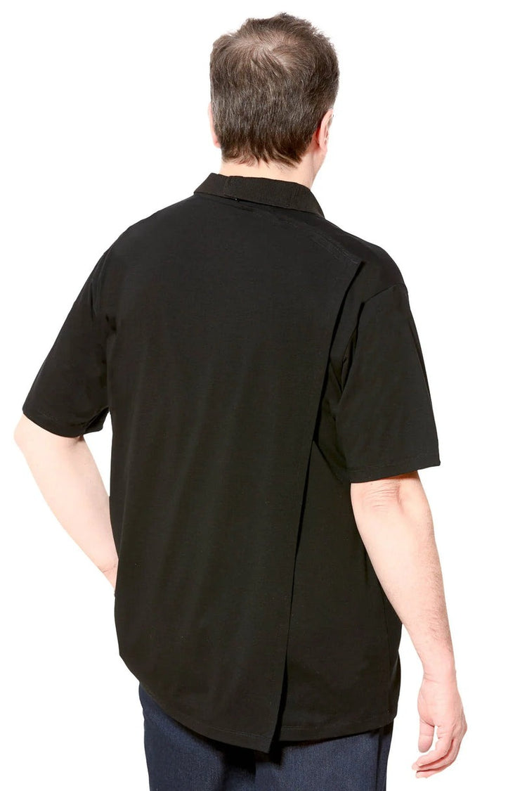 Men’s Adaptive Back-Opening Knit Polo Shirt |Assisted Dressing Snap Closure Comfort Top