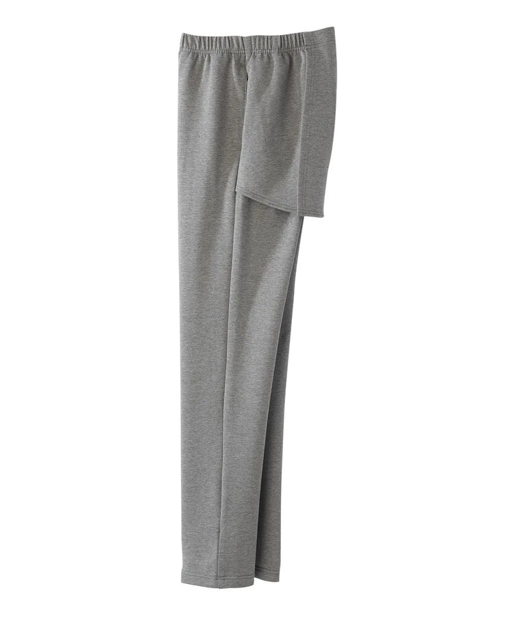 Side view of June Adaptive Men's Open Back Fleece Pants in grey, emphasizing the comfortable fit and adaptive design