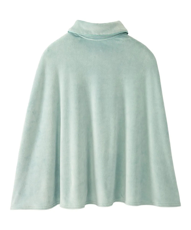 Baby blue women's cozy sleep cape on a white background, featuring a soft fleece texture and a comfortable draped design for easy wear