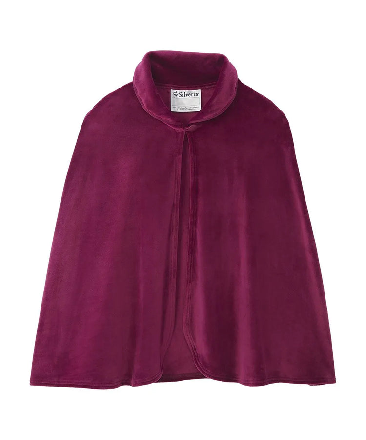 Front view of the Wine women's sleep cape, showcasing the elegant and flowy design with a high collar for extra warmth and comfort
