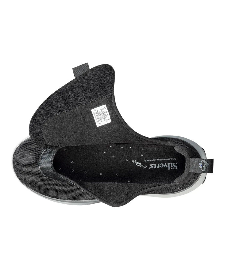 Top view highlighting the spacious interior and easy-touch closure system of the men's extra-wide adaptive shoes in black, perfect for easy slip-on access