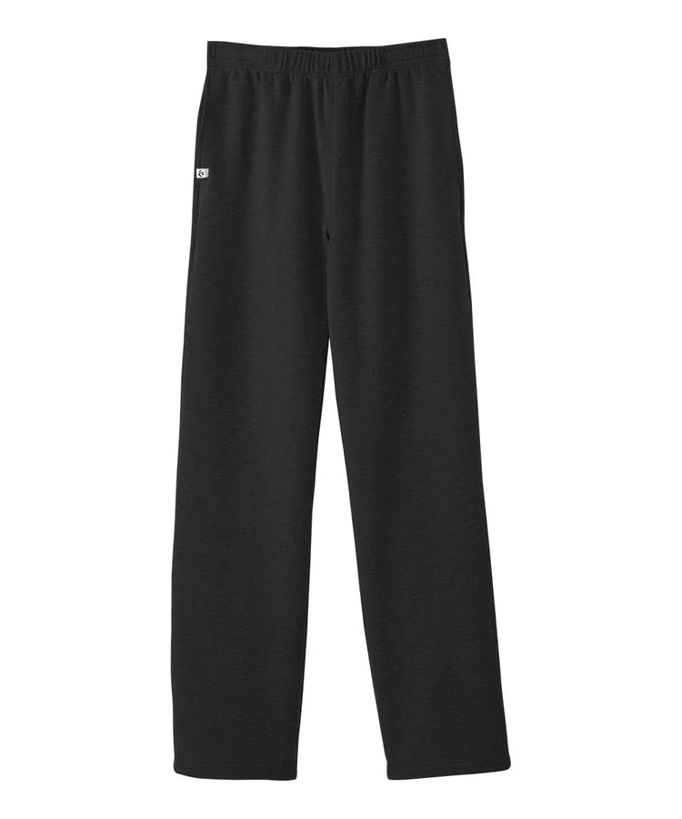 Front view of June Adaptive Men's Easy Touch Side Closure Fleece Pants in Black, featuring an elastic waistband.