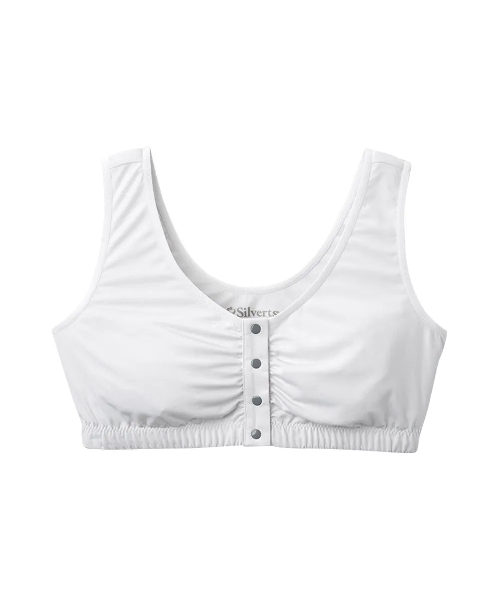Front of Women's Front Snap Closure Adaptive Bra White/Grey front view