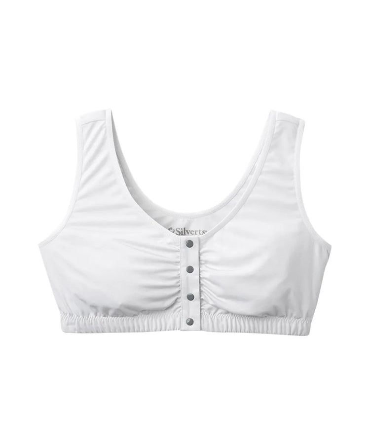 Front of Women's Front Snap Closure Adaptive Bra White/Grey front view