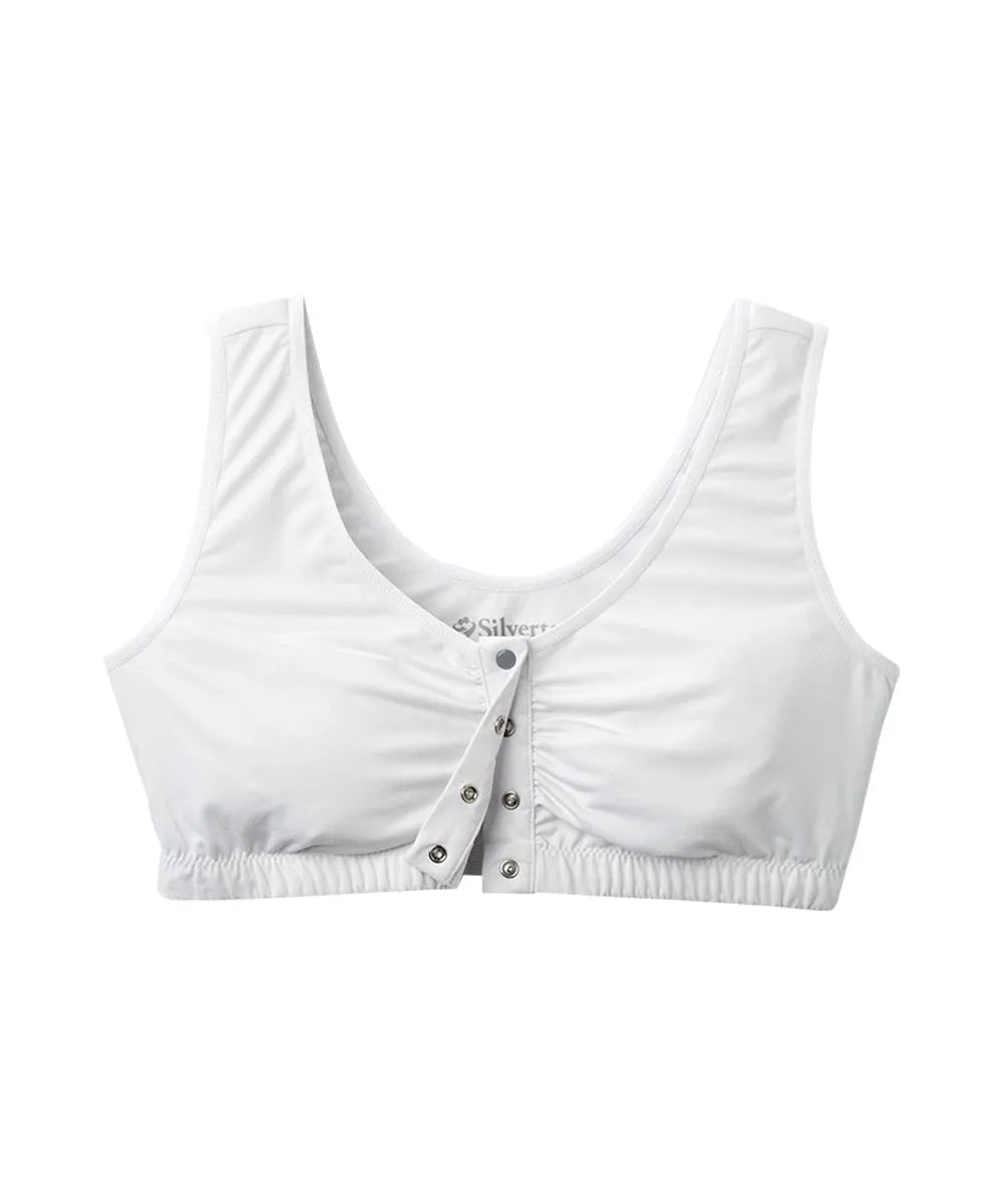 Front of Women's Front Snap Closure Adaptive Bra White/Grey open
