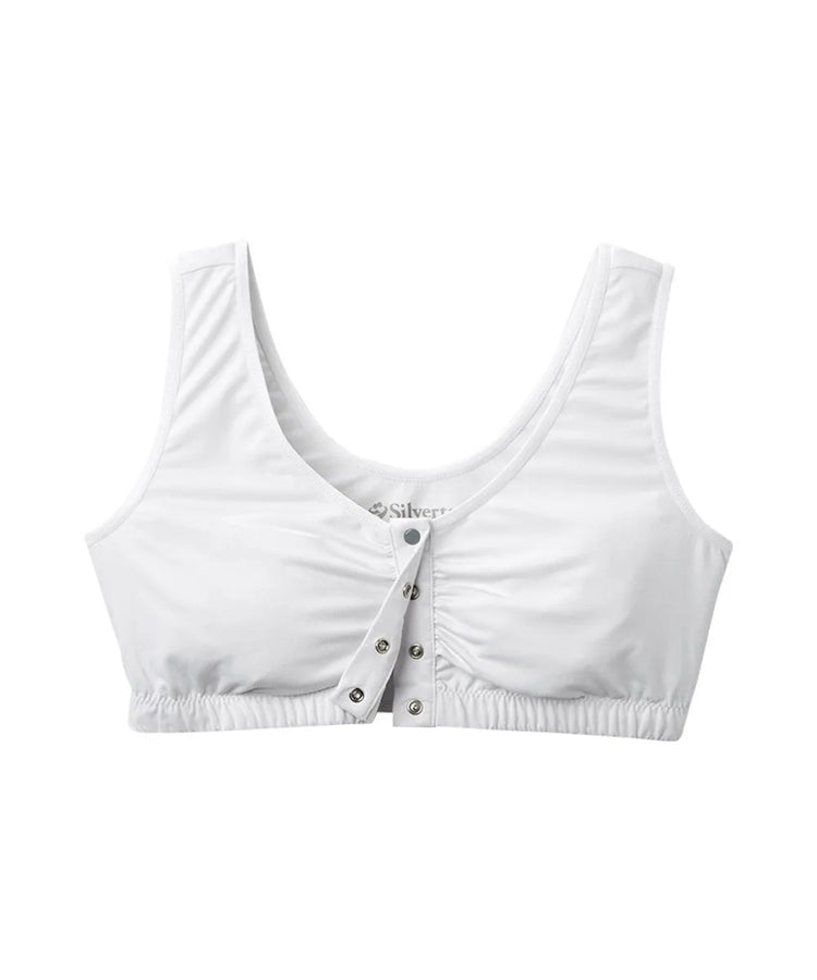 Front of Women's Front Snap Closure Adaptive Bra White/Grey open