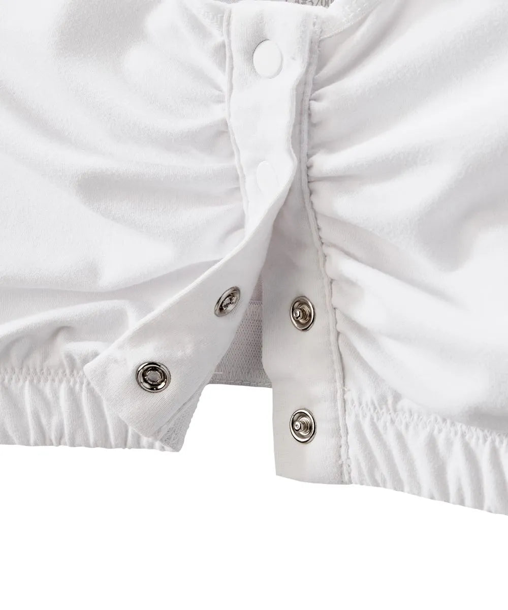 Open of Women's Front Snap Closure Adaptive Bra White zoom in on closures