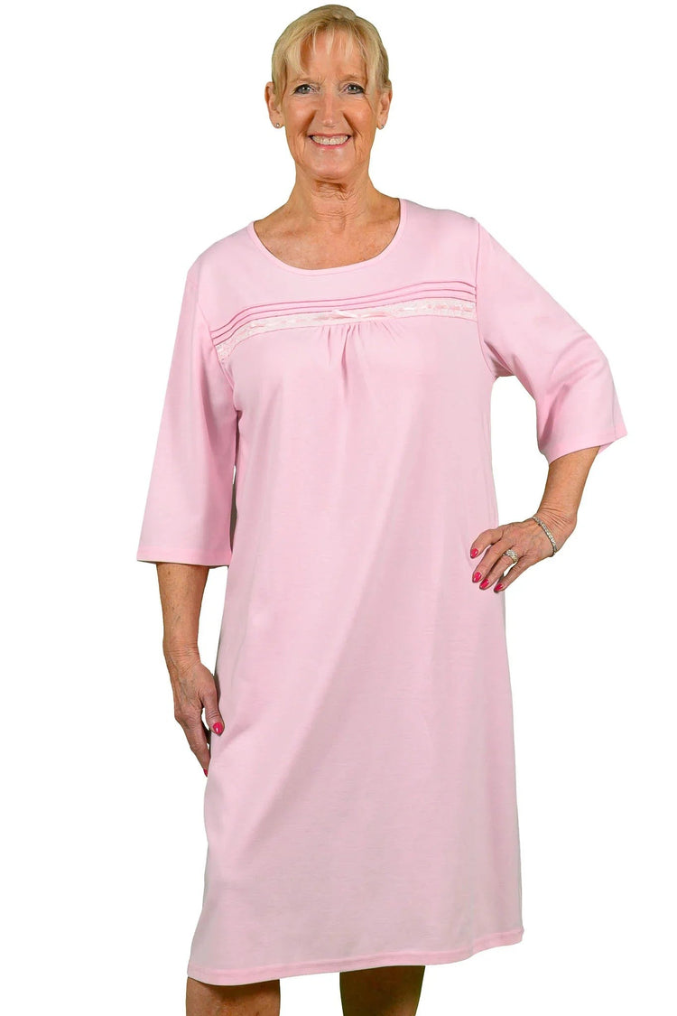 Women's Bow Long Sleeve Nightgown with Back Overlap