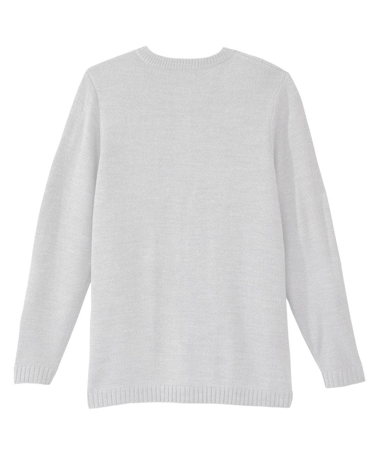 Detail view of June Adaptive Women's Cardigan in White focusing on the cable knit details and buttons.