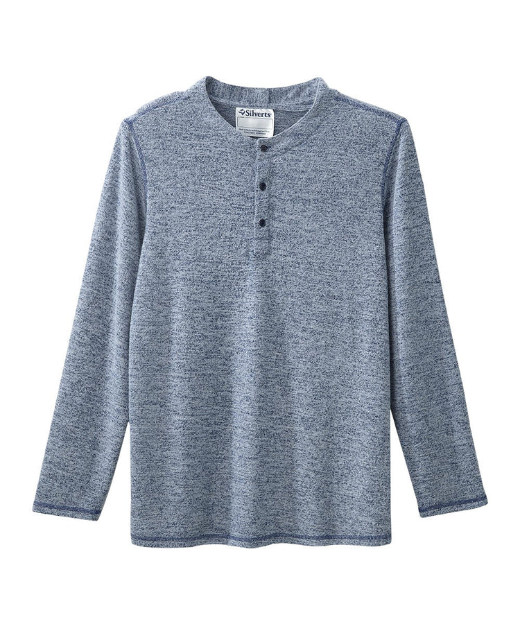 Front River Heather Men's Long Sleeve Henley Shirt with Back Overlap