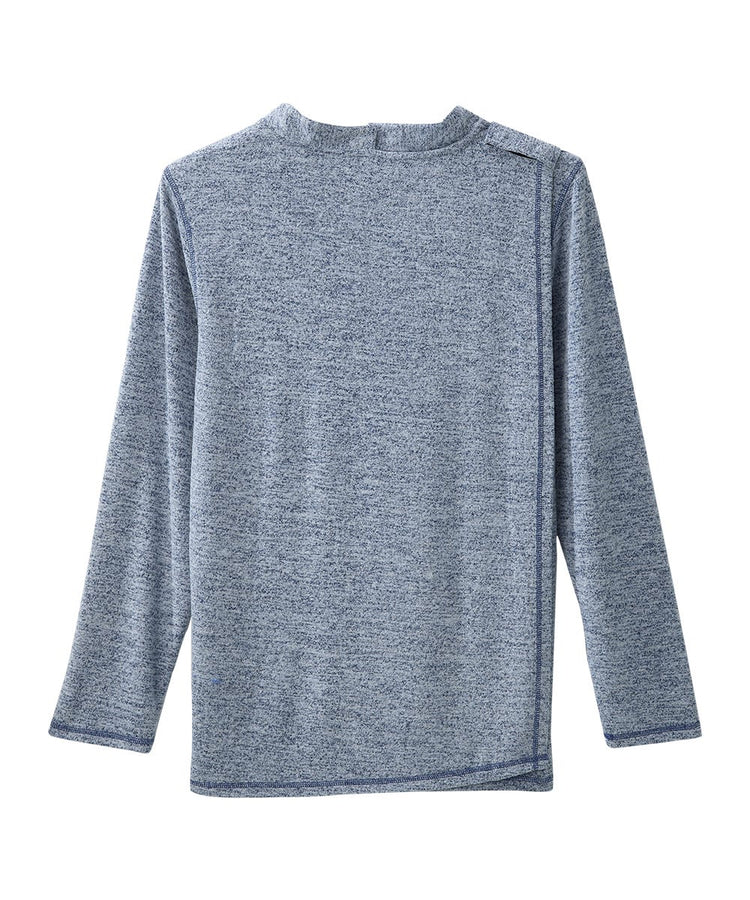 Closed Back River Heather Men's Long Sleeve Henley Shirt with Back Overlap