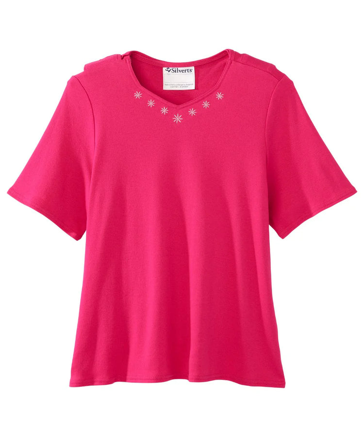 Women's Extreme Pink Diamond neck tee with back overlap front