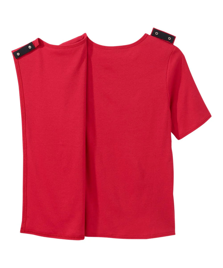 Women's Red Diamond neck tee with back overlap half open back