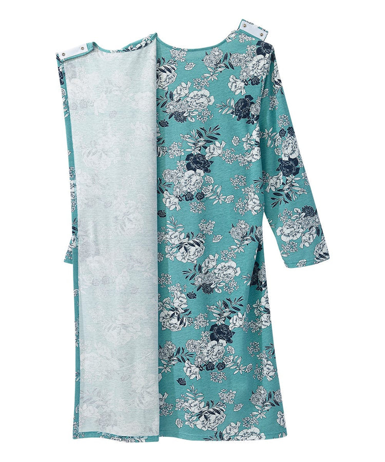Women's Lace Trim Nightgown with Back Overlap aqua semi open back