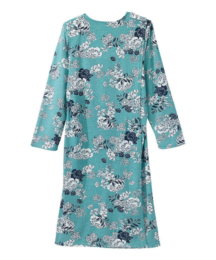 Women's Lace Trim Nightgown with Back Overlap aqua closed back