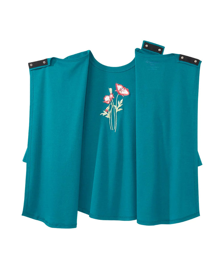 Women's Embroidered Flower Tee with Open Back blue opened back