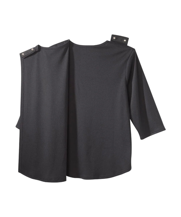 Women's Embroidered Flower Tee with Open Back black half opened