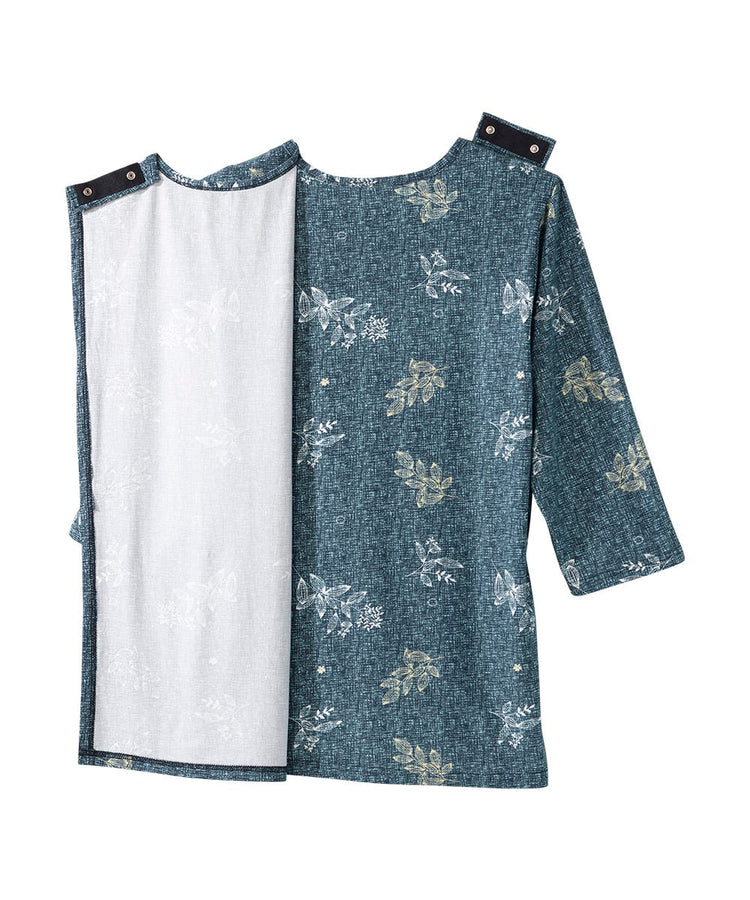 Women's Faux Button Top with Back Overlap Semi Open Back