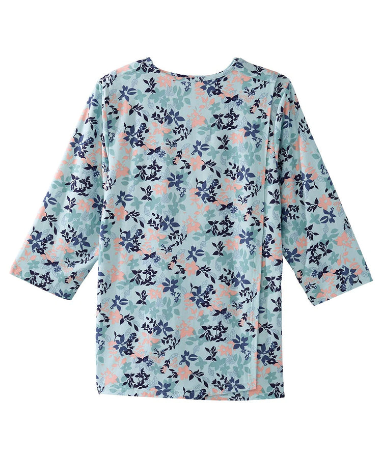 Women's Faux Button Top with Back Overlap Aqua Garden Closed