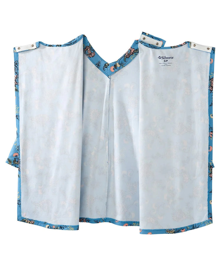Women's Faux Button Top with Back Overlap Blue Blossom open back
