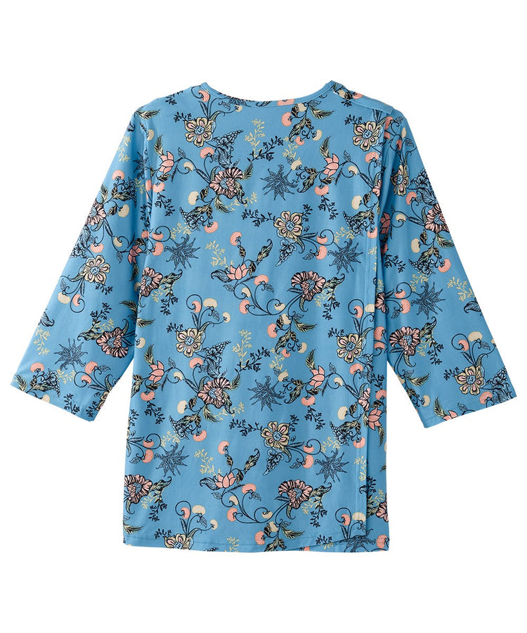 Women's Faux Button Top with Back Overlap Blue Blossom closed back