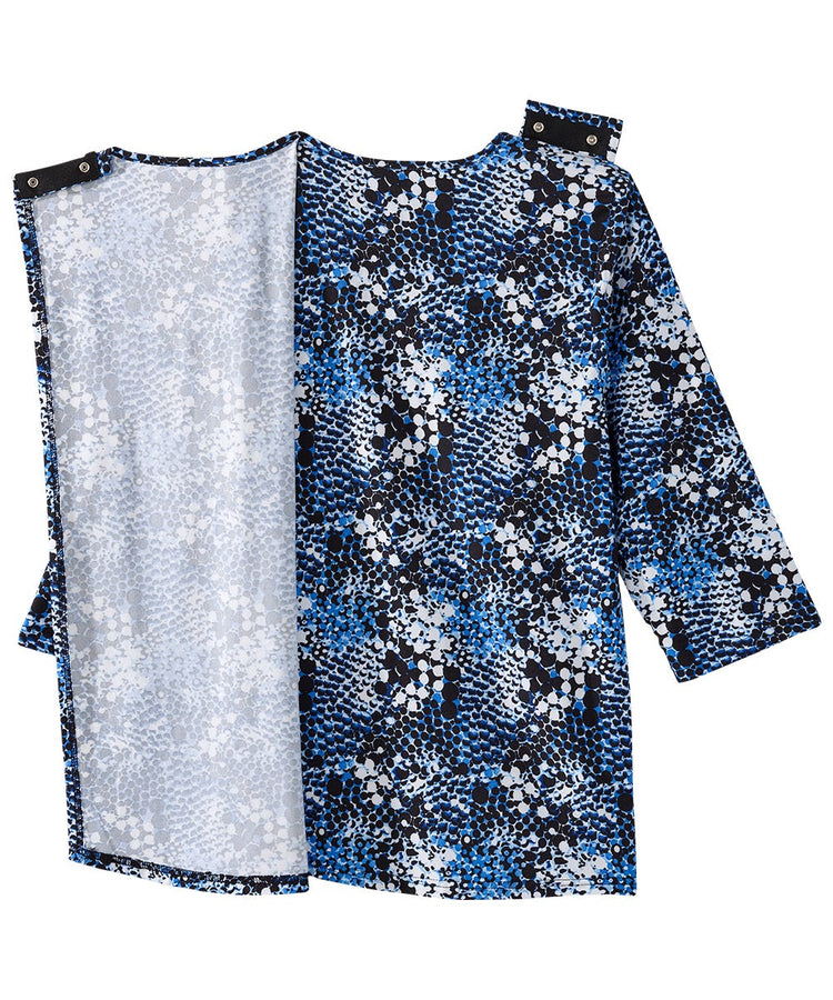 Women's Faux Button Top with Back Overlap Blue Bubble semi back