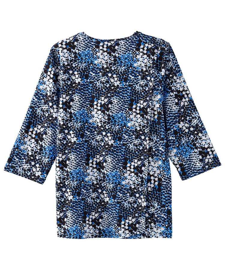 Women's Faux Button Top with Back Overlap Blue Bubble closed back