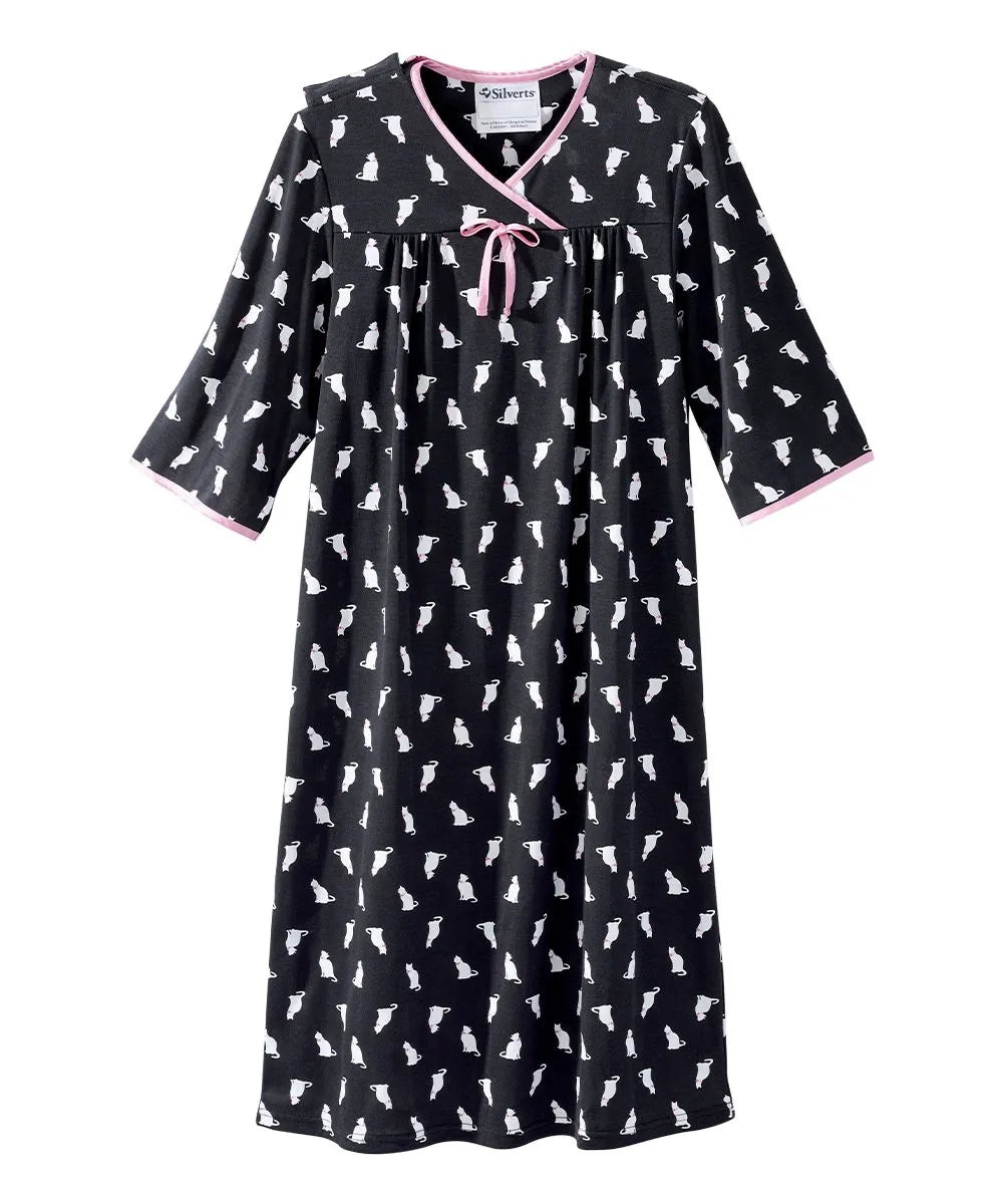 Front of the cat bow Women's Knit Open Back Nightgown