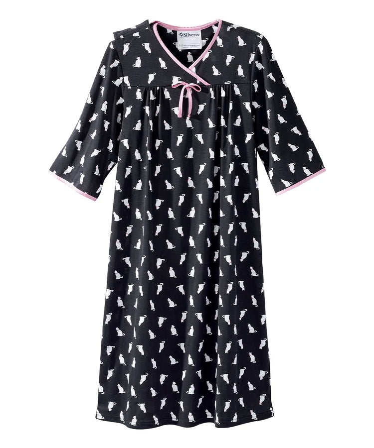 Front of the cat bow Women's Knit Open Back Nightgown