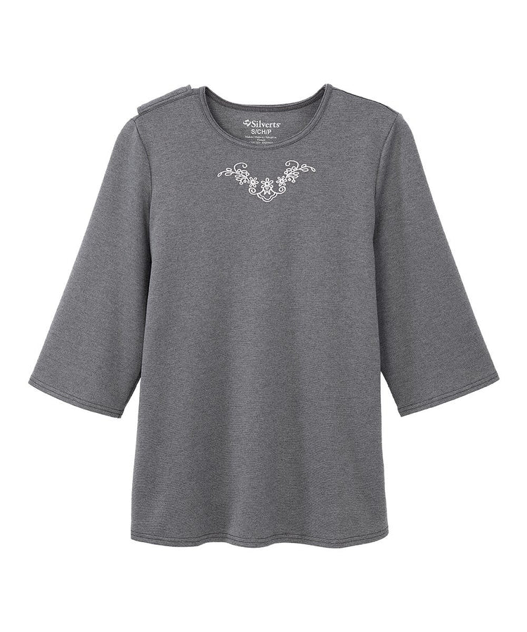 Women's 3/4 Sleeve Embroidered top with Back Overlap