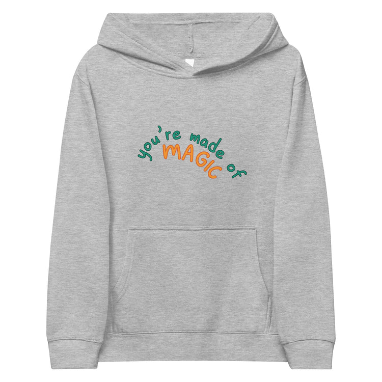 Grey Kidswear hoodie featuring a " you're made of Magic" design with pockets at front.
