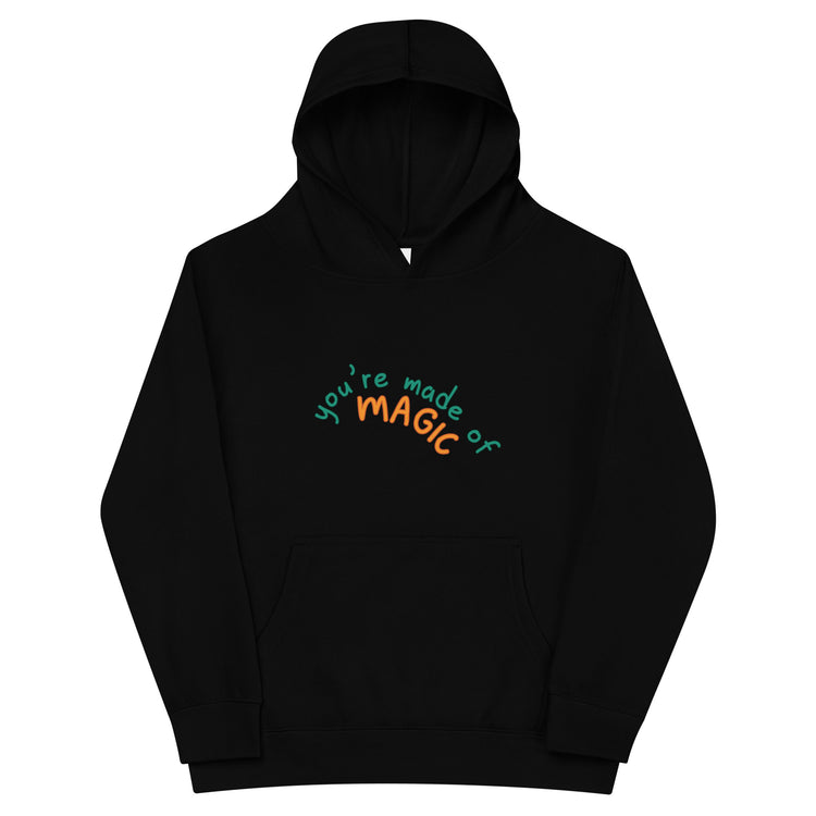 Black Kidswear hoodie featuring a " you're made of Magic" design with pockets at front.