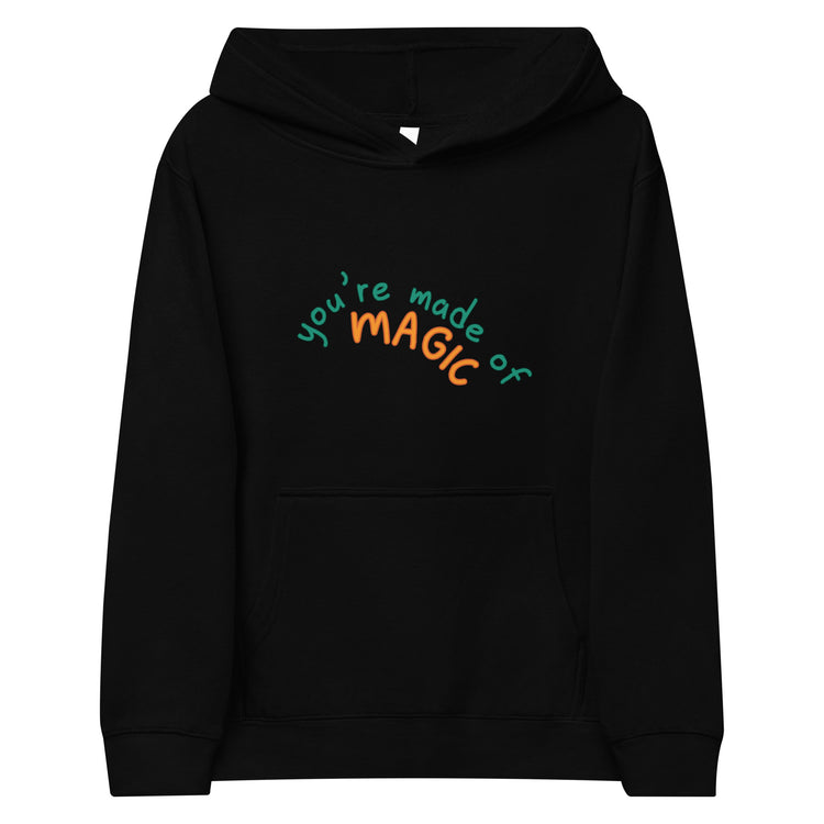 Black Kidswear hoodie featuring a " you're made of Magic" design with pockets at front.