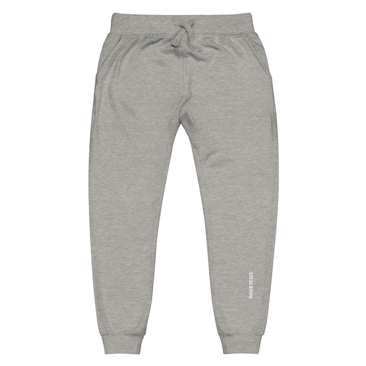 Full length grey sweat pant that supports "Inner peace".