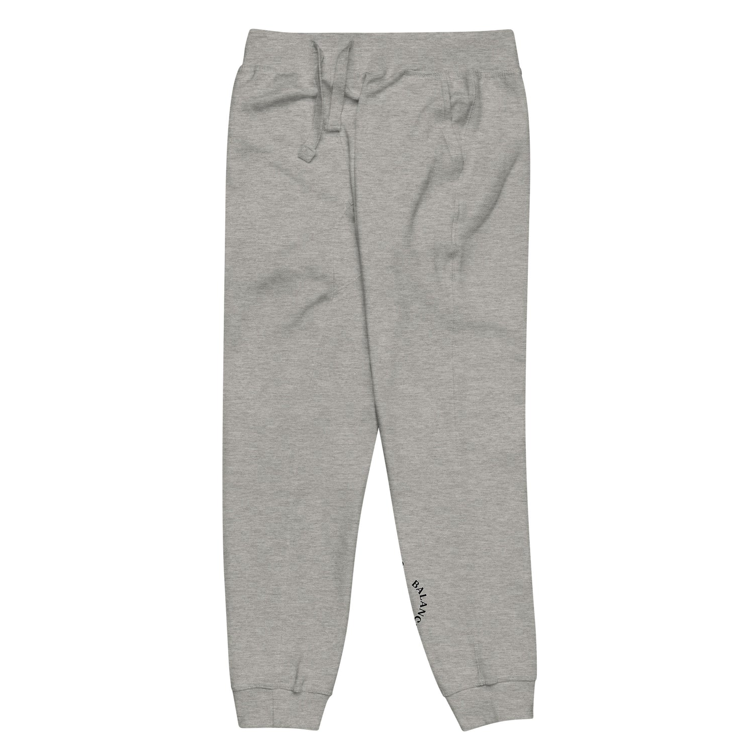 Side of full length Grey sweat pant with pockets on side, featuring "Choose Balance" printed on left side lower leg.