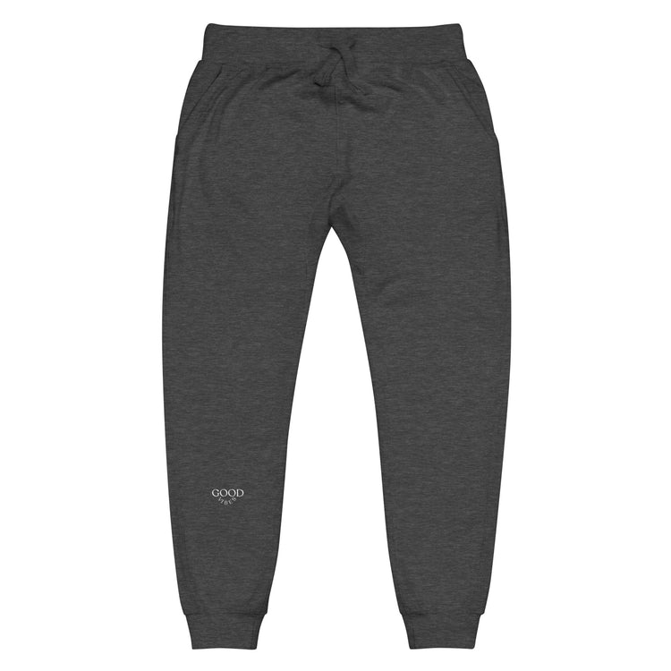 Charcoal Sweatpants spreading "Good vibes" energy.
