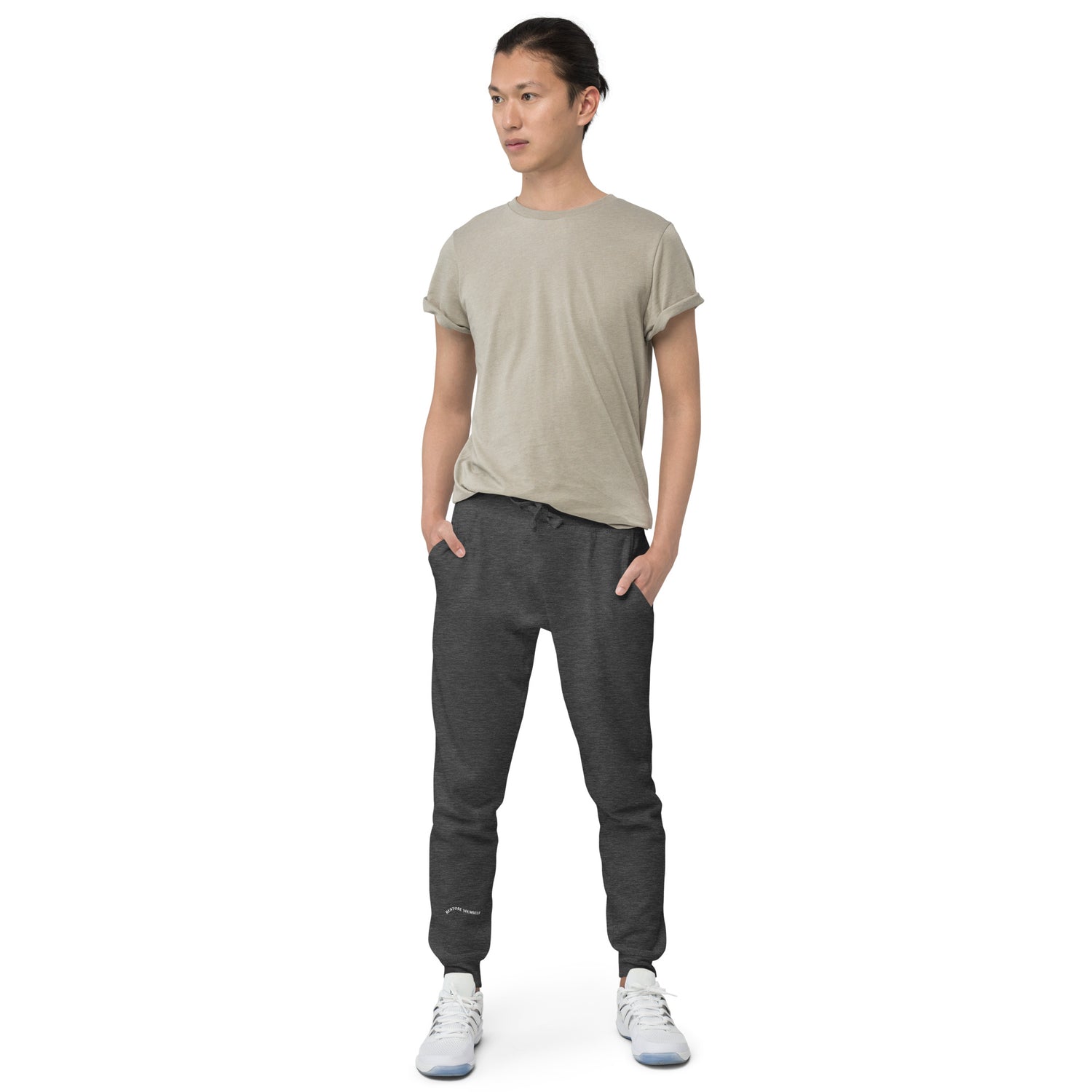 Charcoal Sweat pant with "Restore Yourself" printed on right lower leg.