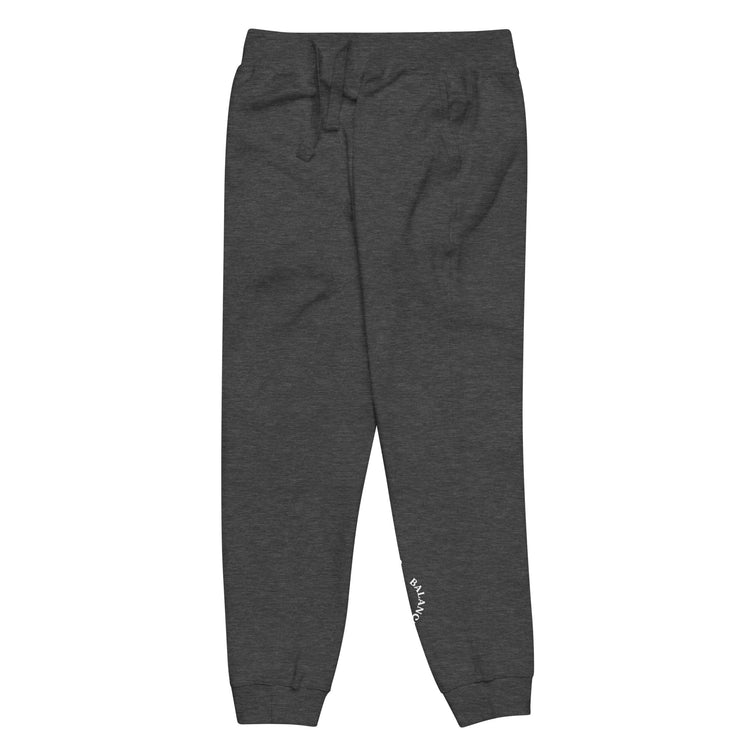 Side of full length Charcoal pant with pockets on side, featuring "Choose Balance" printed on left side lower leg.