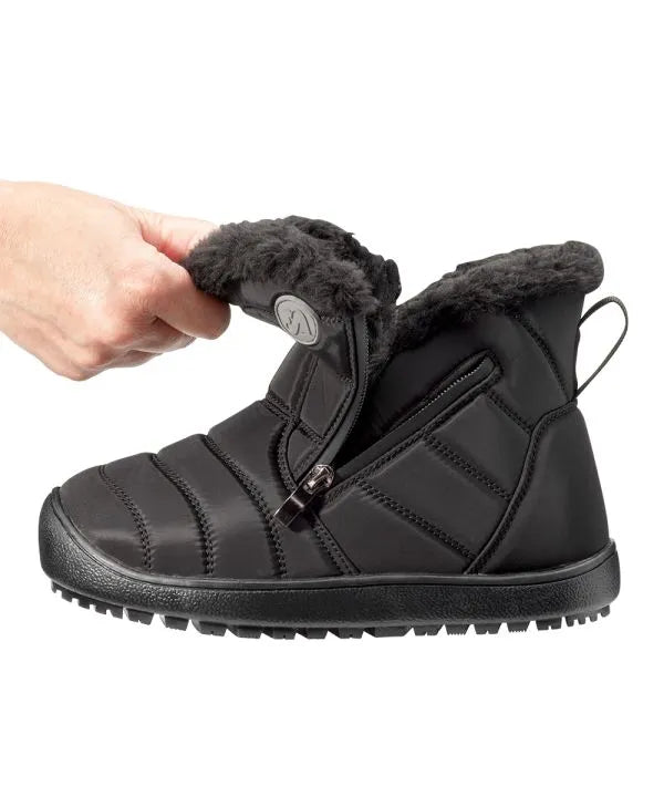 Black winter boot with opened zipper