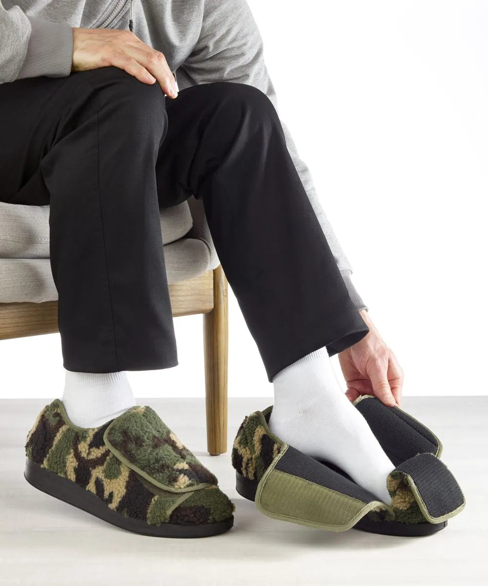 Men's Wide Non-Slip Indoor Slippers with Easy Closures Camo