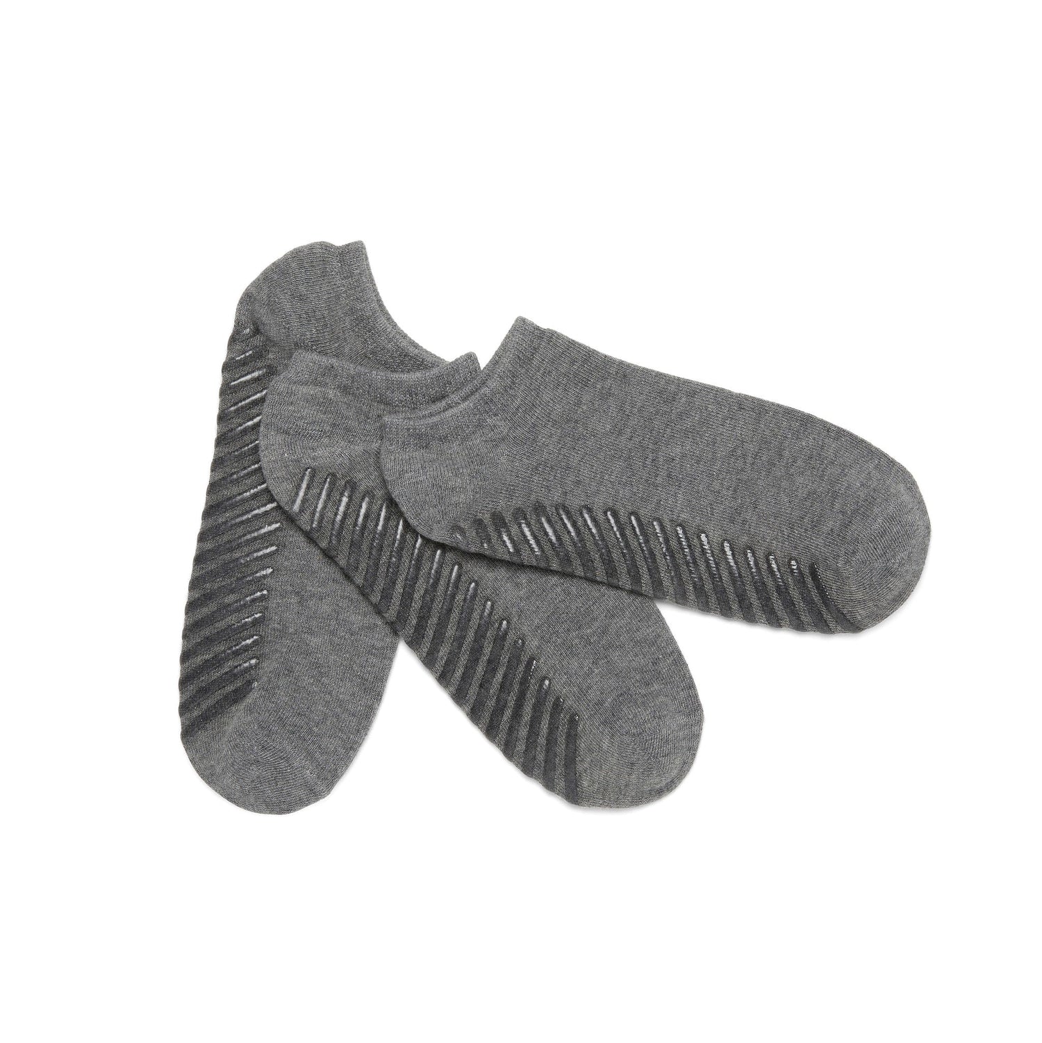 Light grey anti slip ankle socks made of ultra soft cotton with sticky grips.