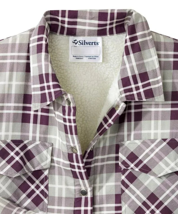 mens wine plaid sherpa lined jacket with magnetic buttons