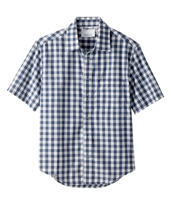 Blue Gingham short sleeve magnetic shirt